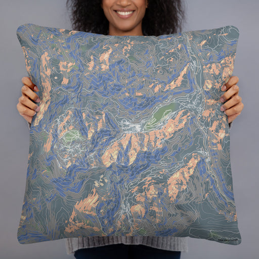 Person holding 22x22 Custom Olympic Valley California Map Throw Pillow in Afternoon