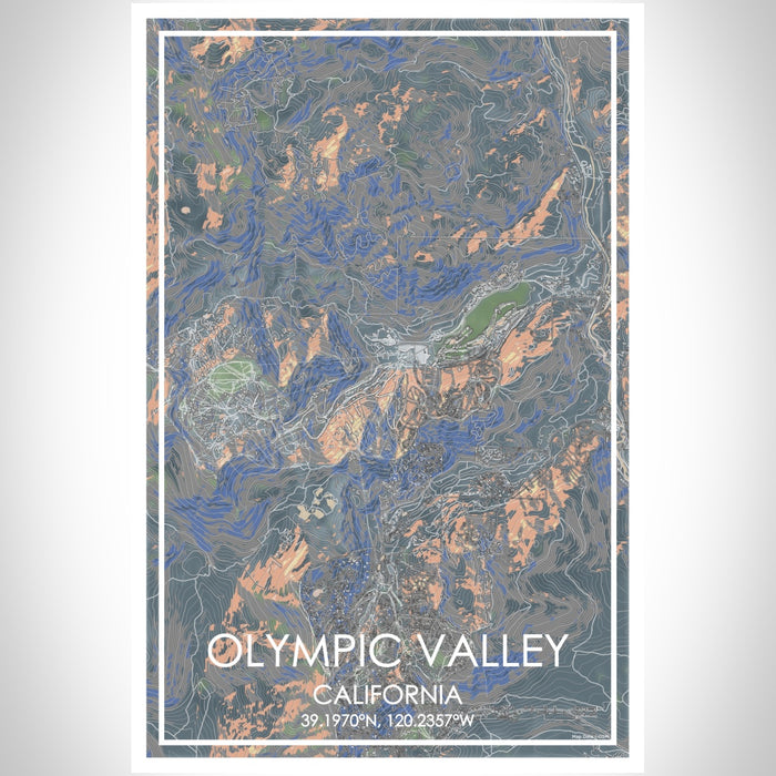 Olympic Valley California Map Print Portrait Orientation in Afternoon Style With Shaded Background