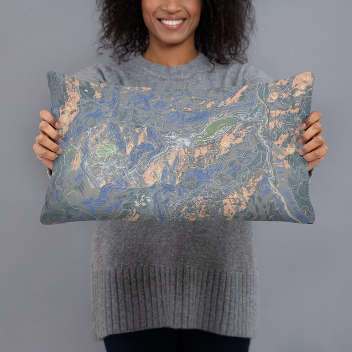 Person holding 20x12 Custom Olympic Valley California Map Throw Pillow in Afternoon