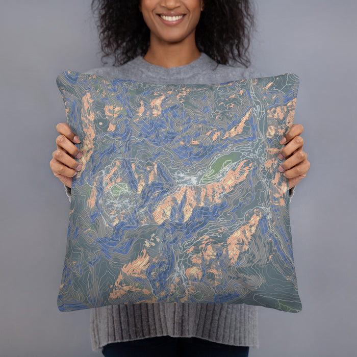 Person holding 18x18 Custom Olympic Valley California Map Throw Pillow in Afternoon