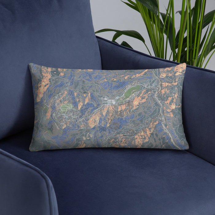Custom Olympic Valley California Map Throw Pillow in Afternoon on Blue Colored Chair