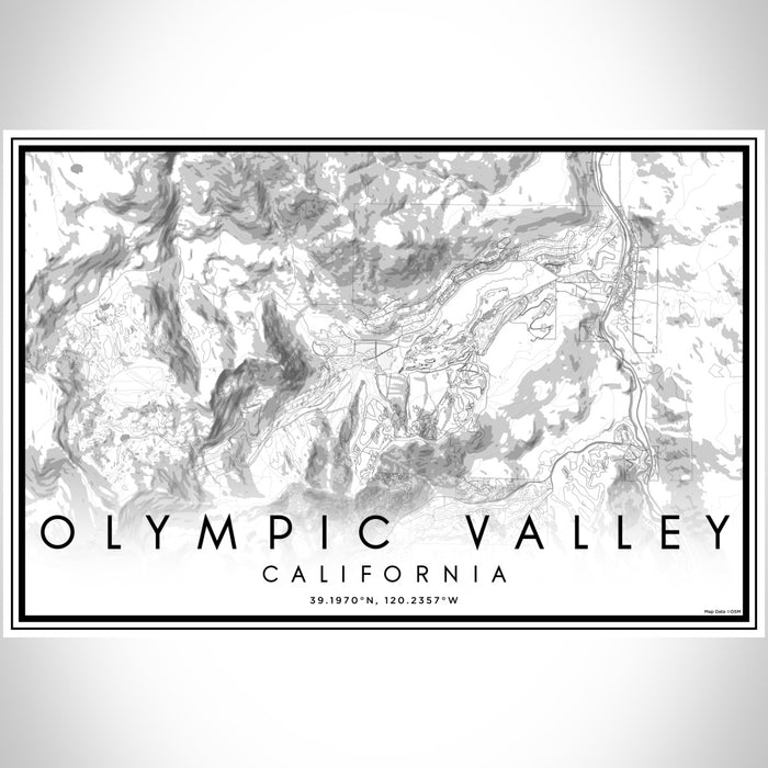 Olympic Valley California Map Print Landscape Orientation in Classic Style With Shaded Background