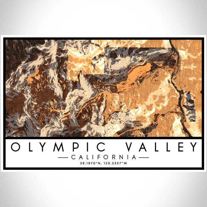Olympic Valley California Map Print Landscape Orientation in Ember Style With Shaded Background