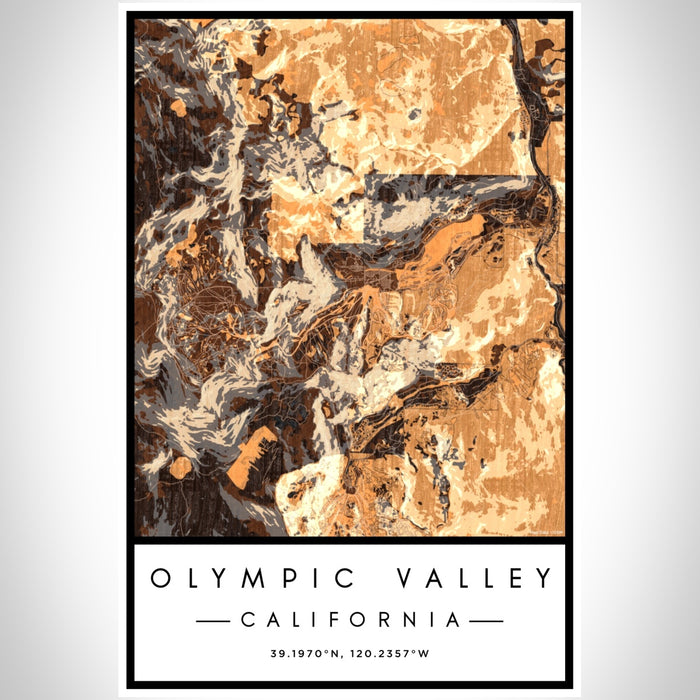 Olympic Valley California Map Print Portrait Orientation in Ember Style With Shaded Background