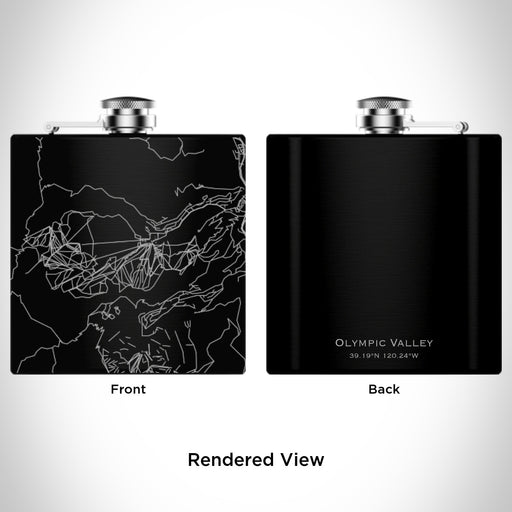 Rendered View of Olympic Valley California Map Engraving on 6oz Stainless Steel Flask in Black
