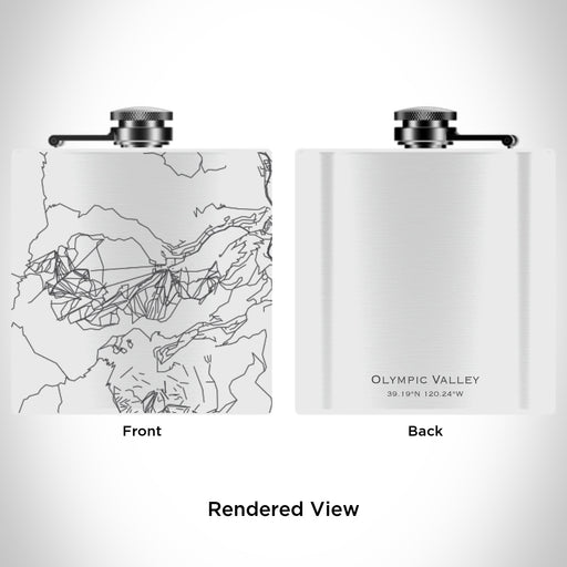 Rendered View of Olympic Valley California Map Engraving on 6oz Stainless Steel Flask in White