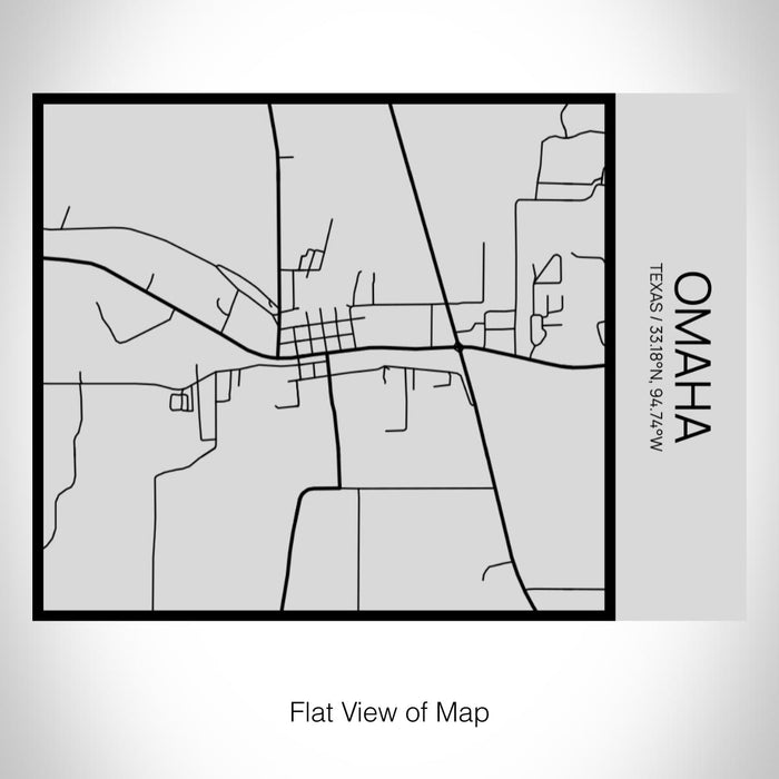 Rendered View of Omaha Texas Map on 20oz Stainless Steel Insulated Bottle with Bamboo Top with printed Tactile Lines Map in Black