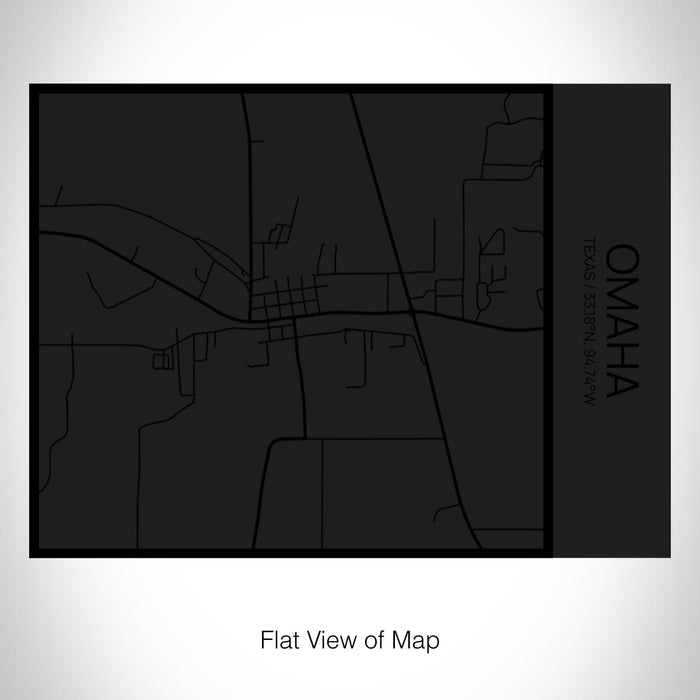 Rendered View of Omaha Texas Map on 20oz Stainless Steel Insulated Bottle with Bamboo Top in Matte Black with printed Tactile Lines Map in Black