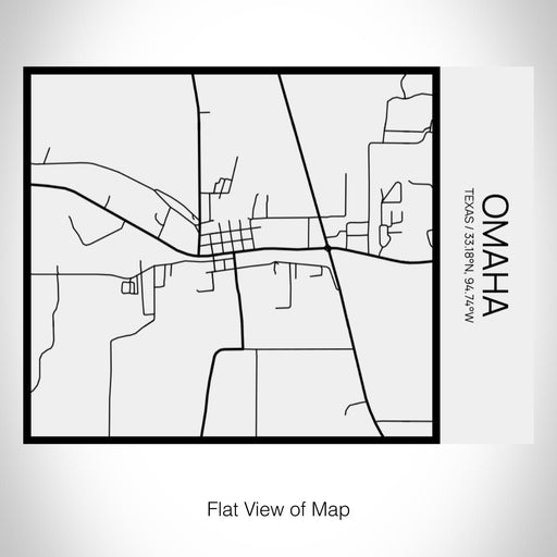 Rendered View of Omaha Texas Map on 20oz Stainless Steel Insulated Bottle with Bamboo Top in Matte White with printed Tactile Lines Map in Black