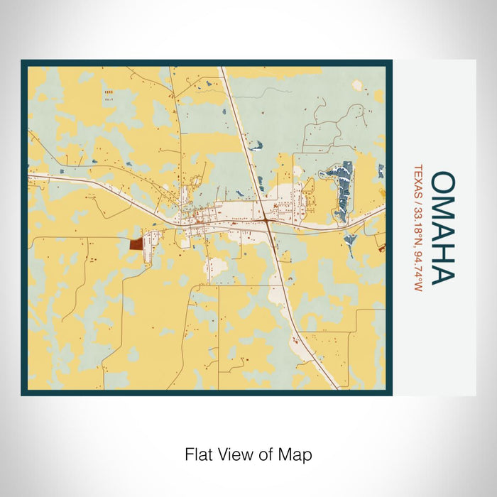 Rendered View of Omaha Texas Map on 20oz Stainless Steel Insulated Bottle with Bamboo Top with printed woodblock style map