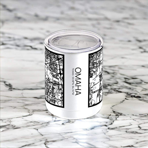 Omaha Texas Custom City Map Inscription Coordinates on 10oz Stainless Steel Insulated Cup in Matte White with Sliding Lid