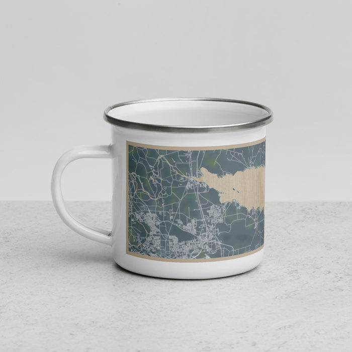 Left View Custom Oneida Lake New York Map Enamel Mug in Afternoon