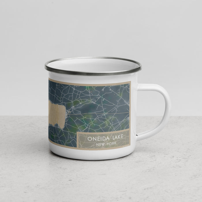 Right View Custom Oneida Lake New York Map Enamel Mug in Afternoon