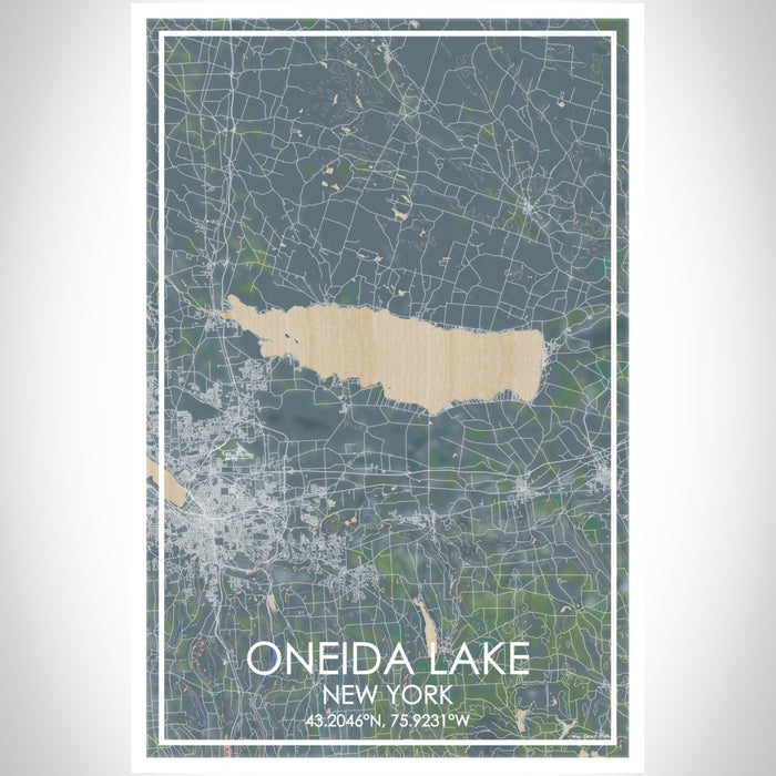 Oneida Lake New York Map Print Portrait Orientation in Afternoon Style With Shaded Background