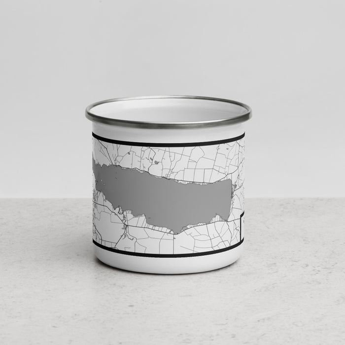 Front View Custom Oneida Lake New York Map Enamel Mug in Classic