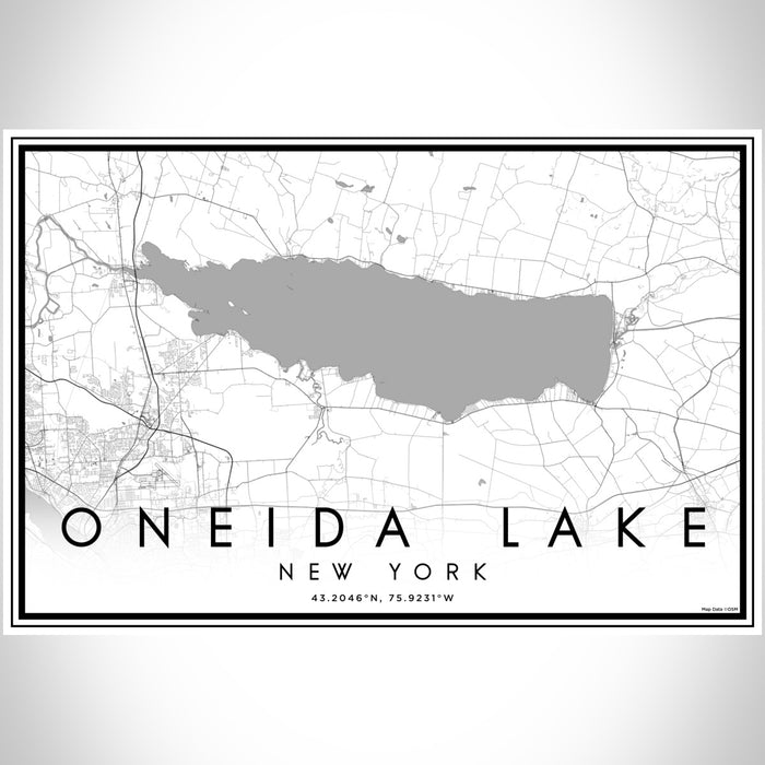 Oneida Lake New York Map Print Landscape Orientation in Classic Style With Shaded Background