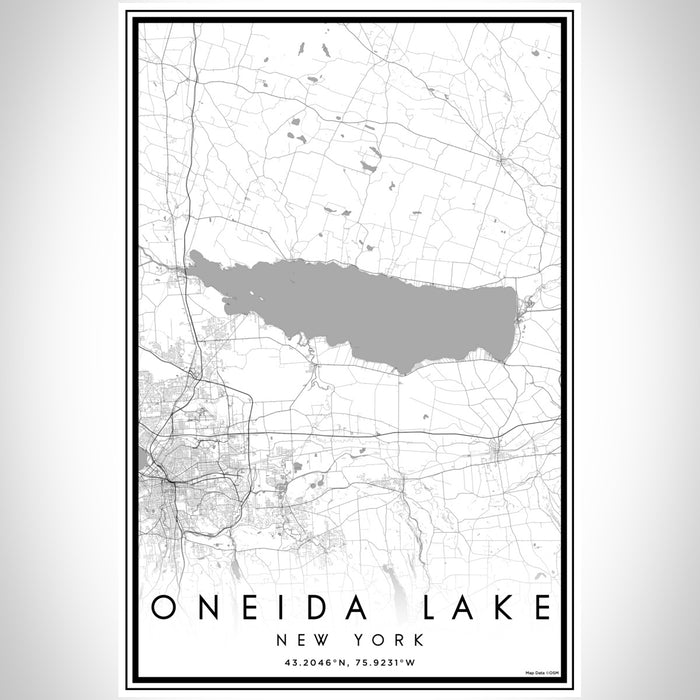 Oneida Lake New York Map Print Portrait Orientation in Classic Style With Shaded Background