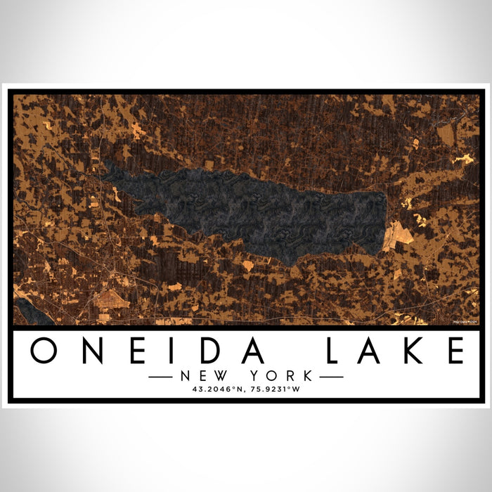 Oneida Lake New York Map Print Landscape Orientation in Ember Style With Shaded Background