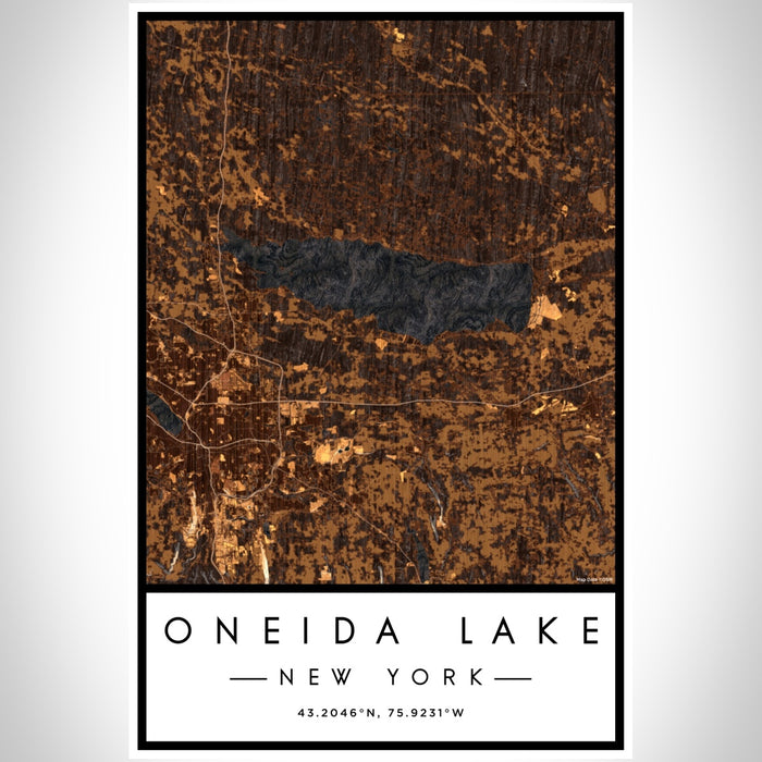 Oneida Lake New York Map Print Portrait Orientation in Ember Style With Shaded Background