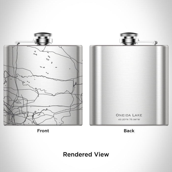 Rendered View of Oneida Lake New York Map Engraving on 6oz Stainless Steel Flask