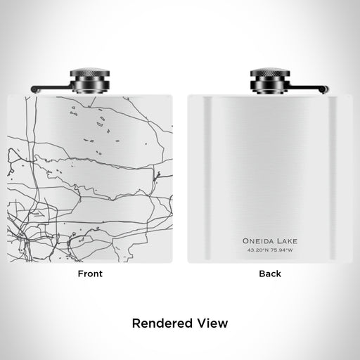 Rendered View of Oneida Lake New York Map Engraving on 6oz Stainless Steel Flask in White