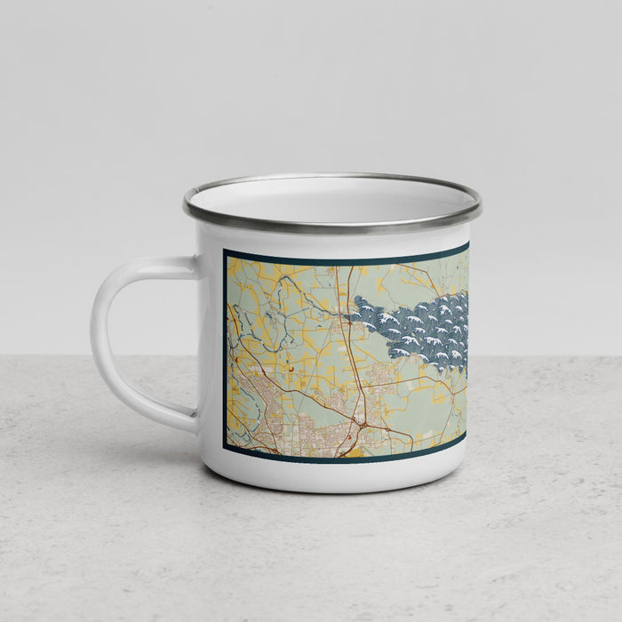 Left View Custom Oneida Lake New York Map Enamel Mug in Woodblock