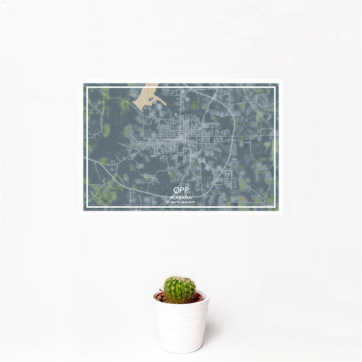 12x18 Opp Alabama Map Print Landscape Orientation in Afternoon Style With Small Cactus Plant in White Planter