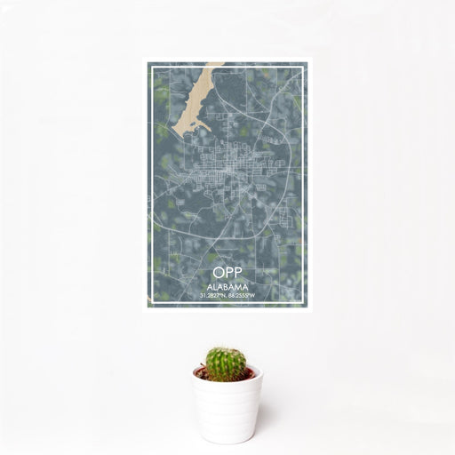 12x18 Opp Alabama Map Print Portrait Orientation in Afternoon Style With Small Cactus Plant in White Planter