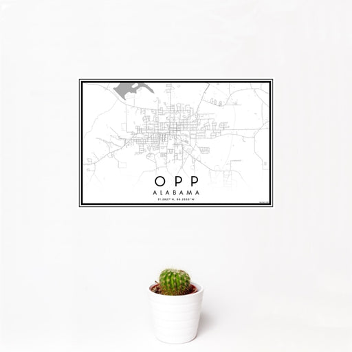 12x18 Opp Alabama Map Print Landscape Orientation in Classic Style With Small Cactus Plant in White Planter