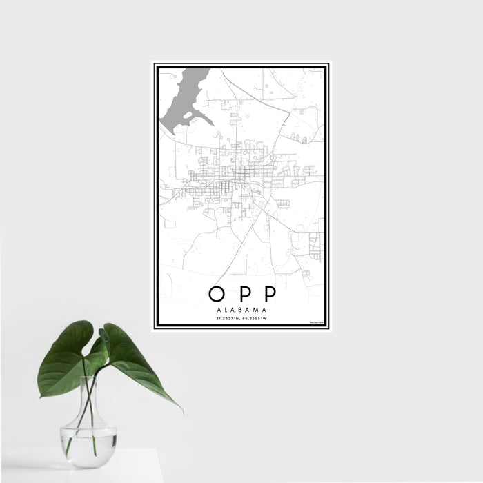 16x24 Opp Alabama Map Print Portrait Orientation in Classic Style With Tropical Plant Leaves in Water