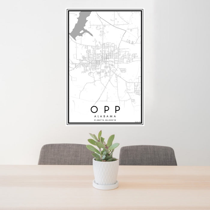 24x36 Opp Alabama Map Print Portrait Orientation in Classic Style Behind 2 Chairs Table and Potted Plant