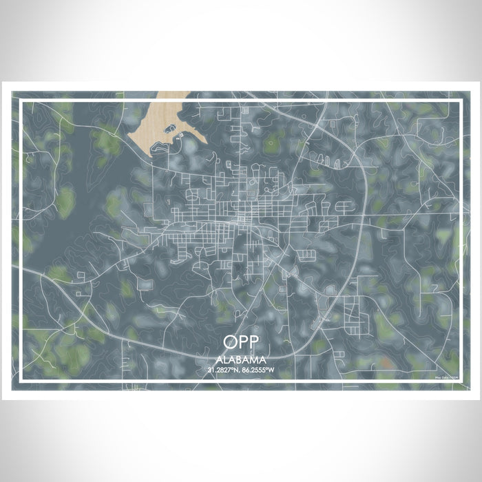 Opp Alabama Map Print Landscape Orientation in Afternoon Style With Shaded Background