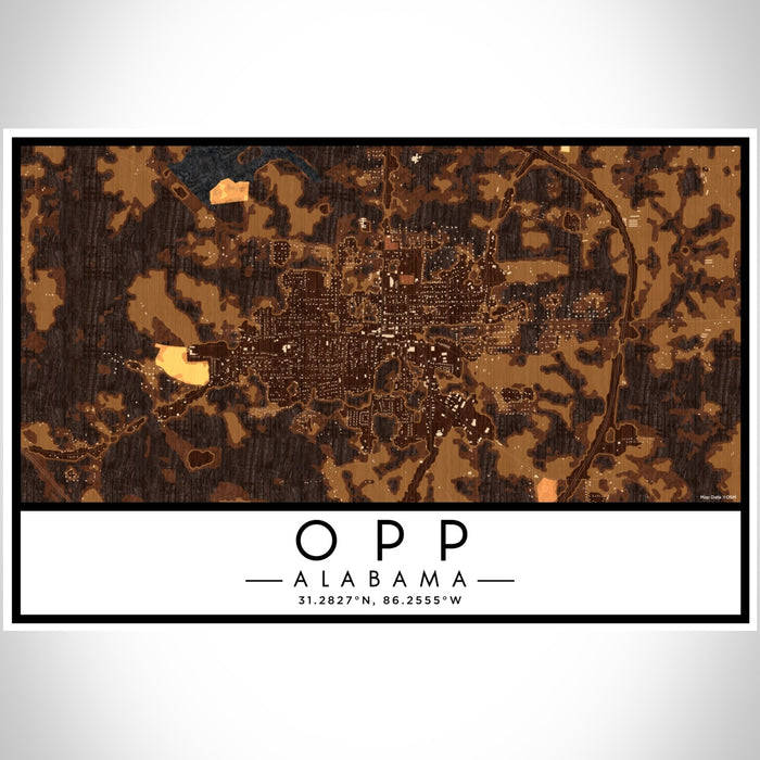 Opp Alabama Map Print Landscape Orientation in Ember Style With Shaded Background