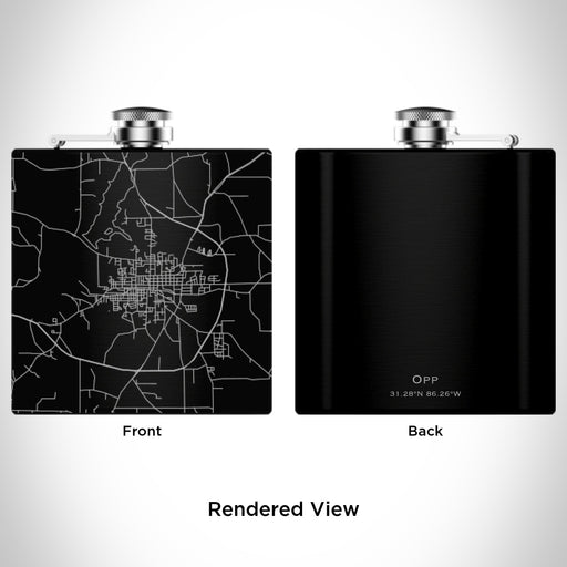 Rendered View of Opp Alabama Map Engraving on 6oz Stainless Steel Flask in Black