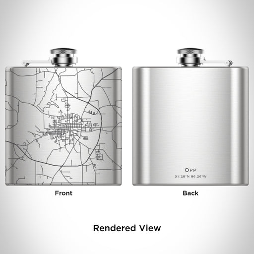 Rendered View of Opp Alabama Map Engraving on 6oz Stainless Steel Flask