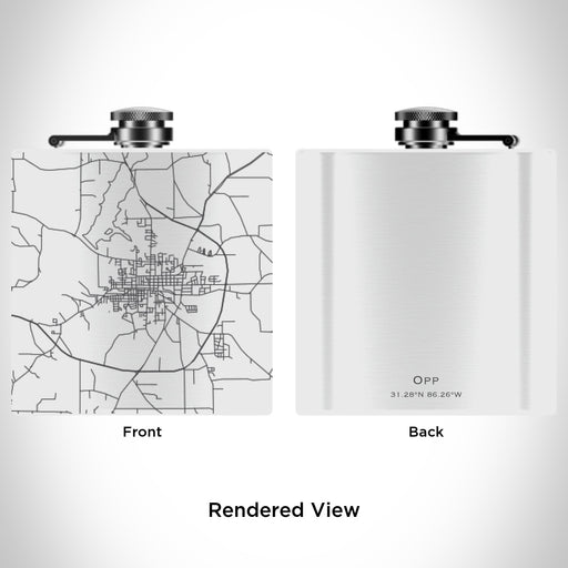 Rendered View of Opp Alabama Map Engraving on 6oz Stainless Steel Flask in White