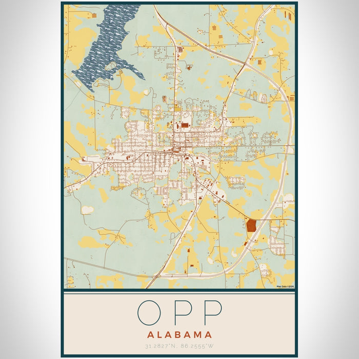 Opp Alabama Map Print Portrait Orientation in Woodblock Style With Shaded Background