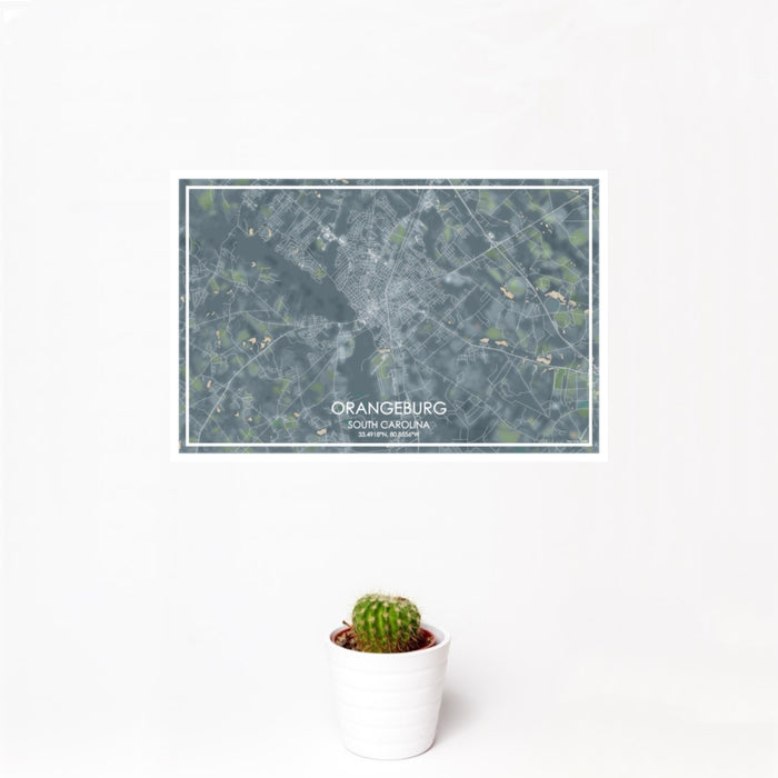 12x18 Orangeburg South Carolina Map Print Landscape Orientation in Afternoon Style With Small Cactus Plant in White Planter