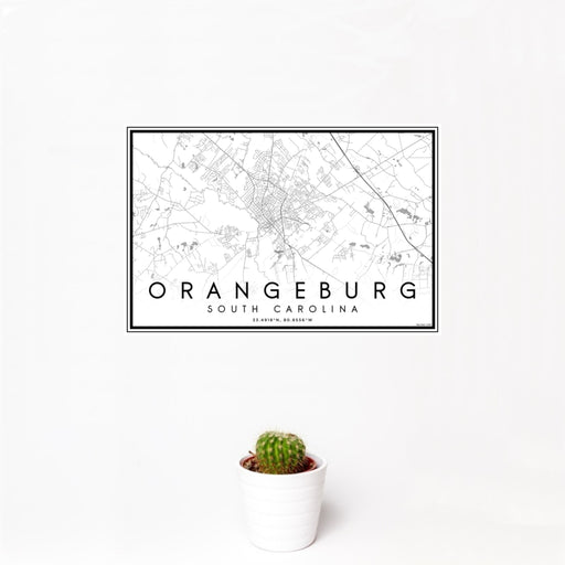 12x18 Orangeburg South Carolina Map Print Landscape Orientation in Classic Style With Small Cactus Plant in White Planter