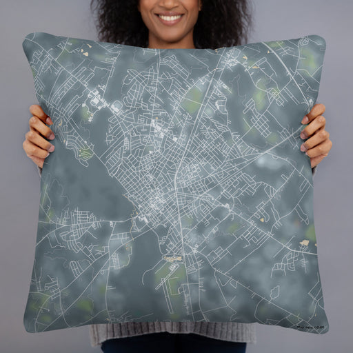 Person holding 22x22 Custom Orangeburg South Carolina Map Throw Pillow in Afternoon