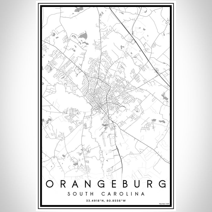 Orangeburg South Carolina Map Print Portrait Orientation in Classic Style With Shaded Background