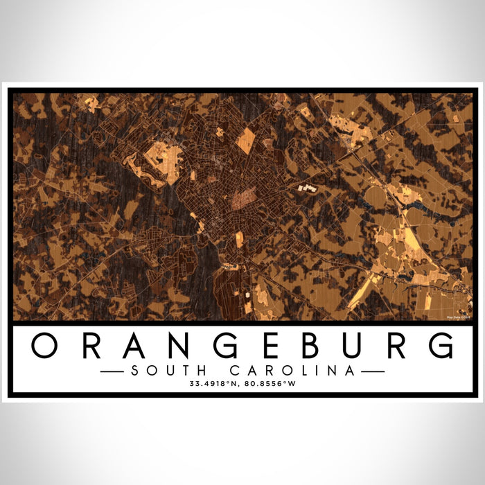 Orangeburg South Carolina Map Print Landscape Orientation in Ember Style With Shaded Background