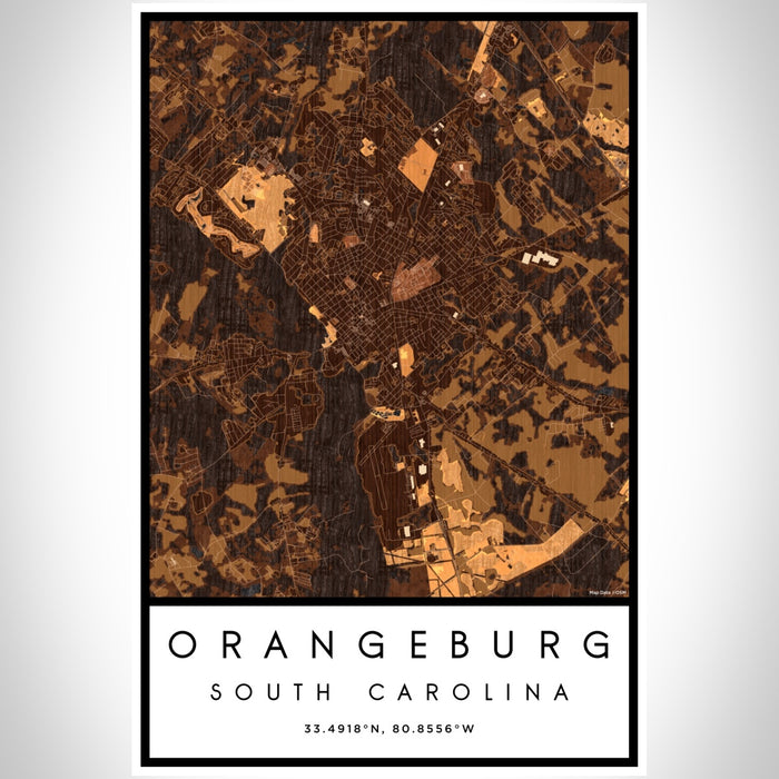 Orangeburg South Carolina Map Print Portrait Orientation in Ember Style With Shaded Background