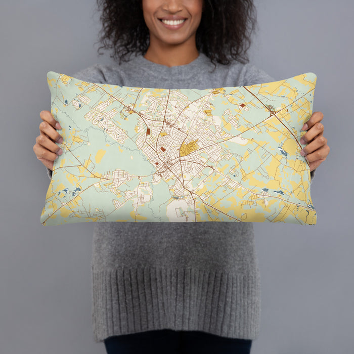 Person holding 20x12 Custom Orangeburg South Carolina Map Throw Pillow in Woodblock