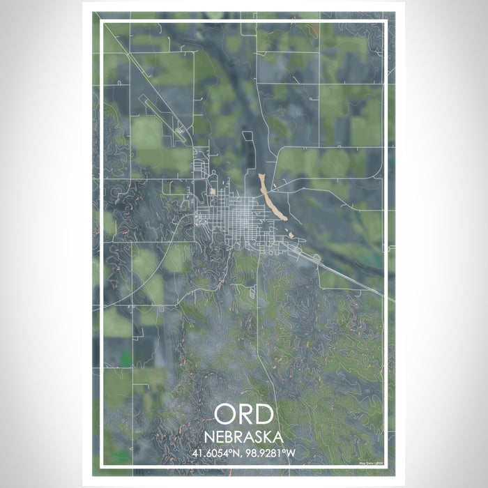 Ord Nebraska Map Print Portrait Orientation in Afternoon Style With Shaded Background