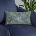 Custom Ord Nebraska Map Throw Pillow in Afternoon on Blue Colored Chair