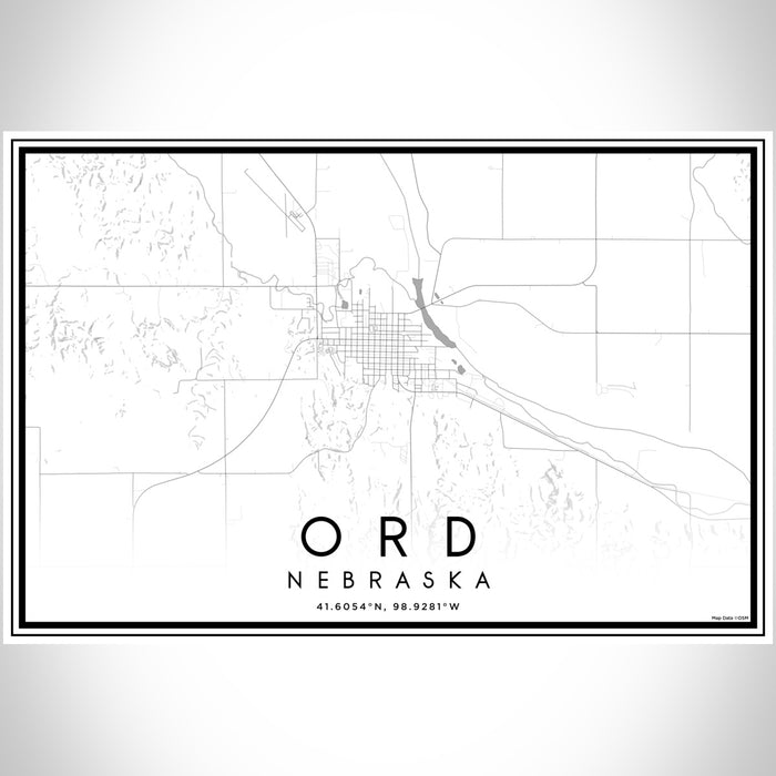 Ord Nebraska Map Print Landscape Orientation in Classic Style With Shaded Background
