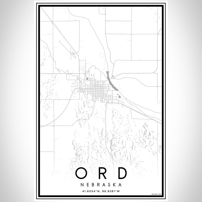 Ord Nebraska Map Print Portrait Orientation in Classic Style With Shaded Background