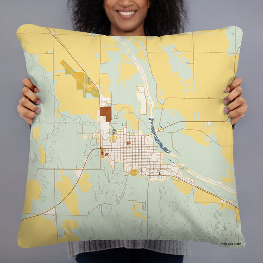 Person holding 22x22 Custom Ord Nebraska Map Throw Pillow in Woodblock