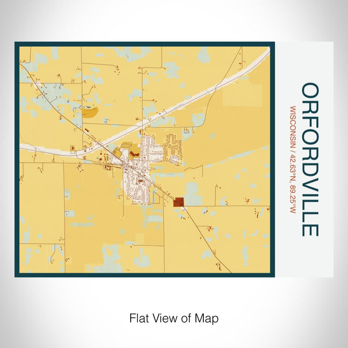 Rendered View of Orfordville Wisconsin Map on 20oz Stainless Steel Insulated Bottle with Bamboo Top with printed woodblock style map